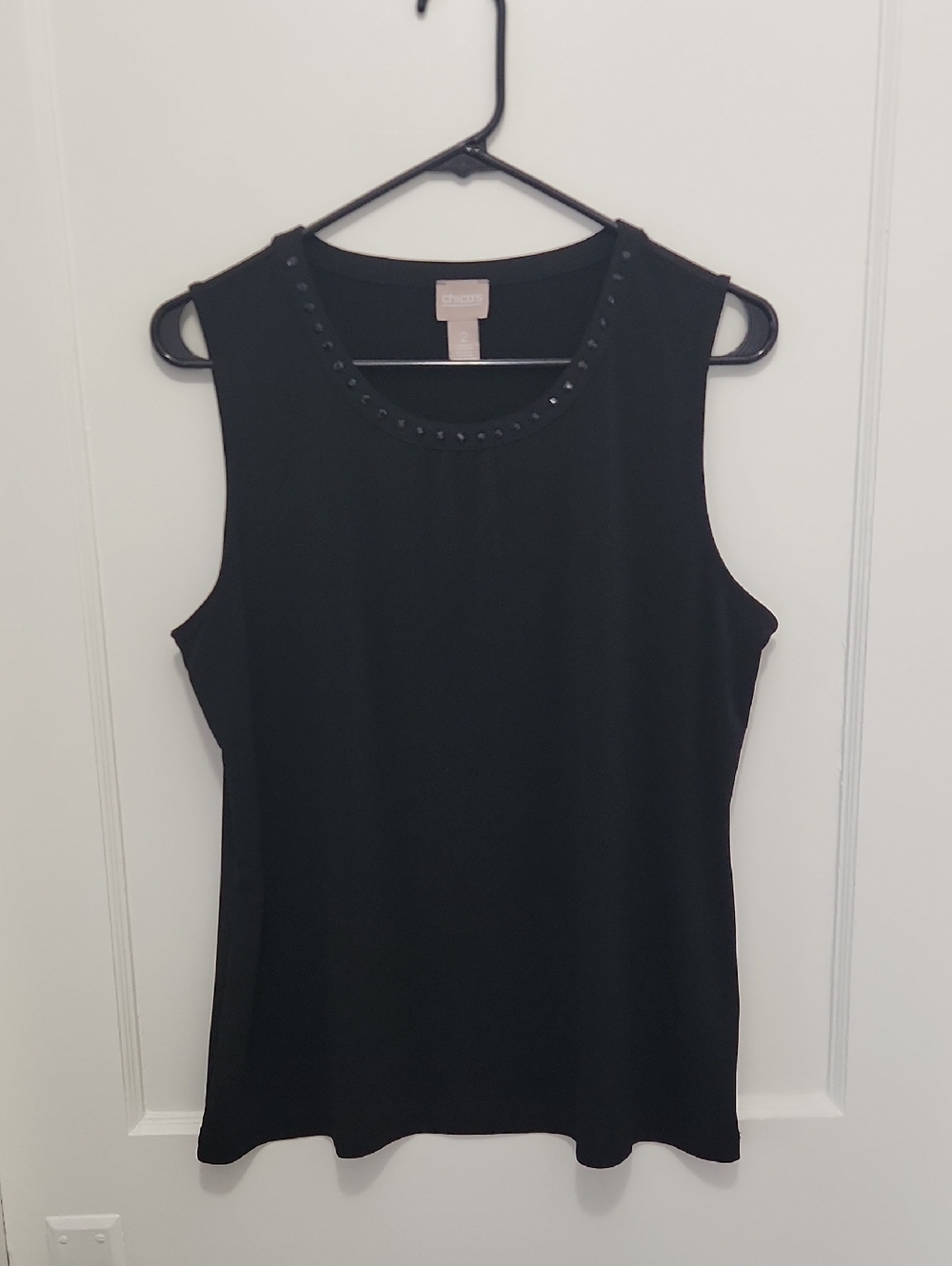 Chico's Women's Black Sleeveless Top With Embelished Neckline Size 2 (US L)